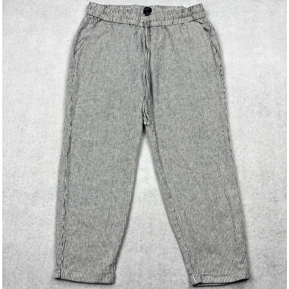 JCrew Womens 10 Striped Linen Cotton Seaside Pull On Drawstring Ankle Pants
